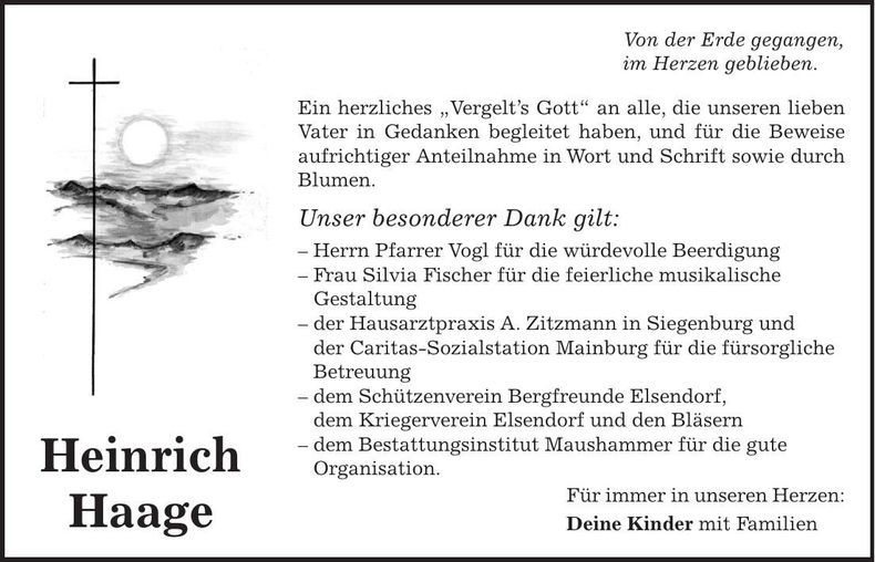 Traueranzeige Heinrich Haage