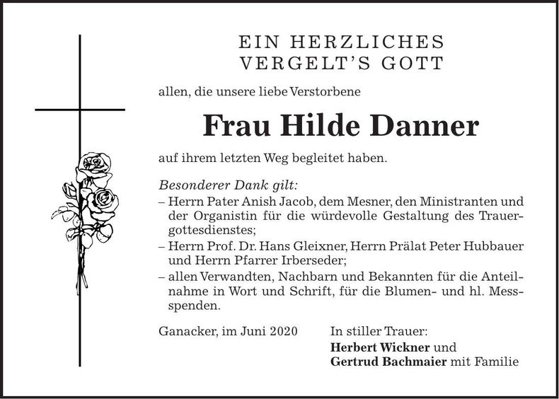 Traueranzeige Hilde Danner