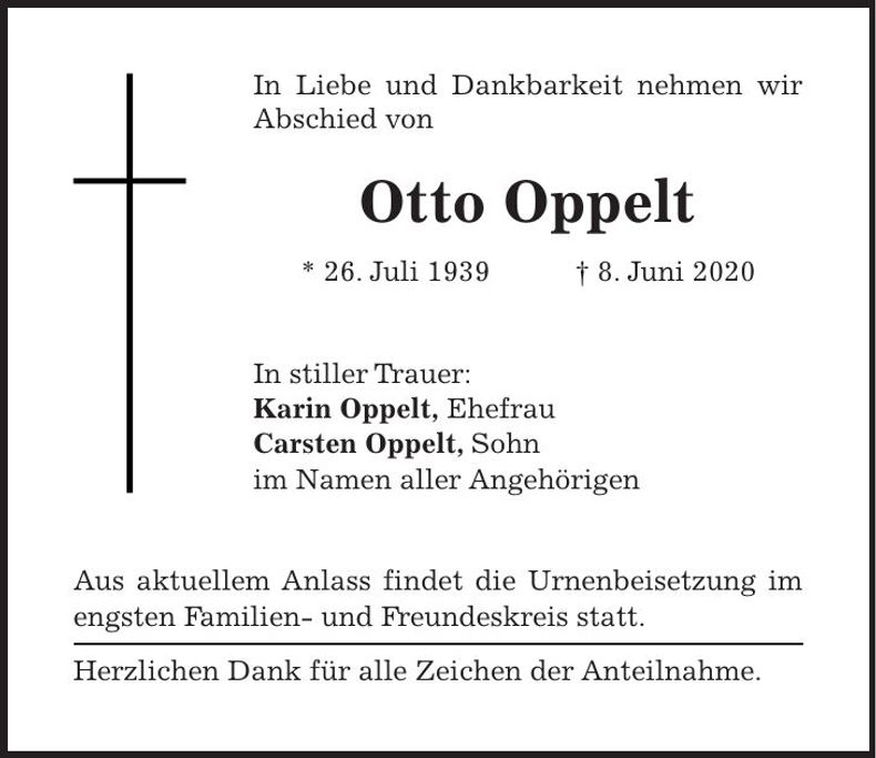 Traueranzeige Otto Oppelt