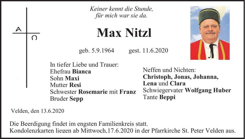 Traueranzeige Max Nitzl