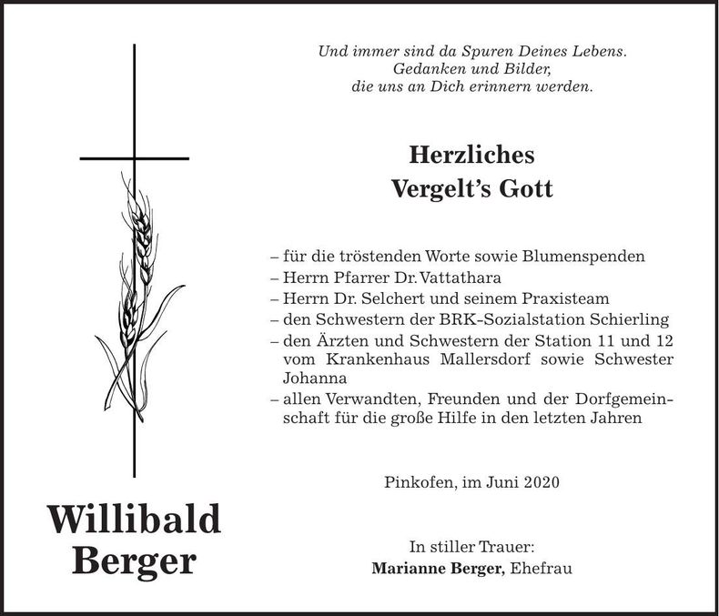 Traueranzeige Willibald Berger