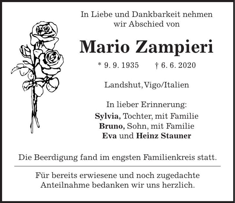 Traueranzeige Mario Zampieri