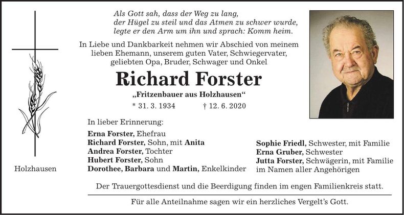 Traueranzeige Richard Forster