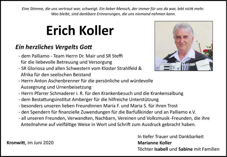 Traueranzeige Erich Koller