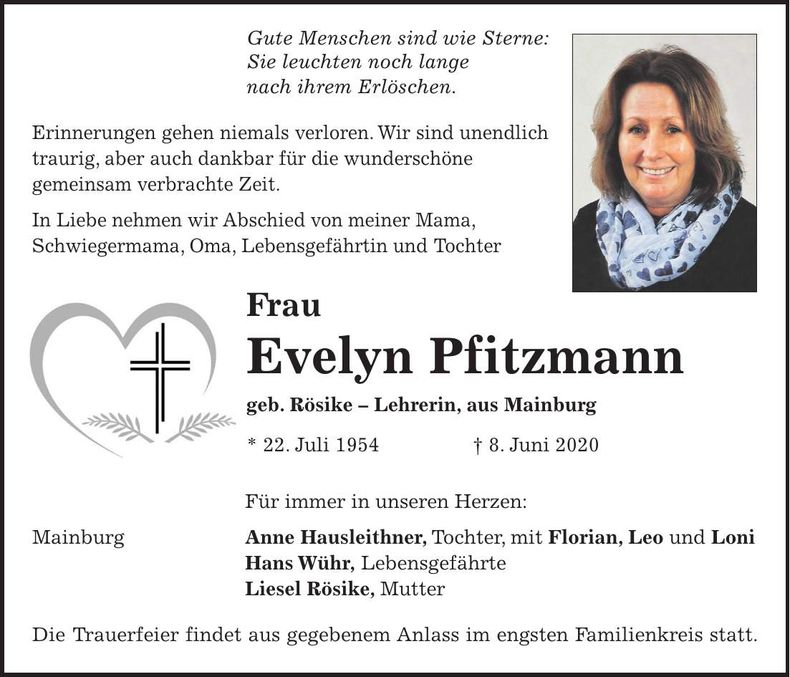Traueranzeige Evelyn Pfitzmann