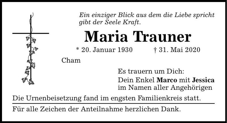 Traueranzeige Maria Trauner