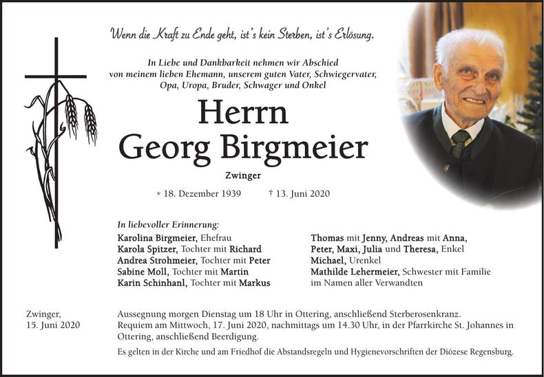 Traueranzeige Georg Birgmeier