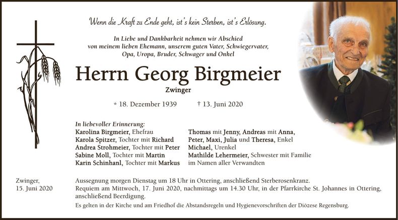 Traueranzeige Georg Birgmeier