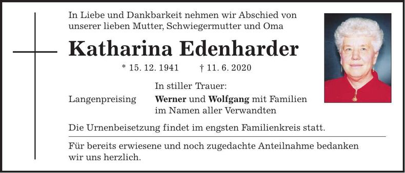 Traueranzeige Katharina Edenharder