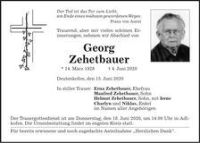 Traueranzeige Georg Zehetbauer