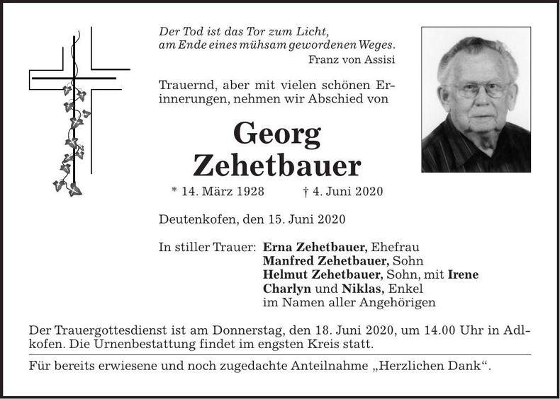 Traueranzeige Georg Zehetbauer