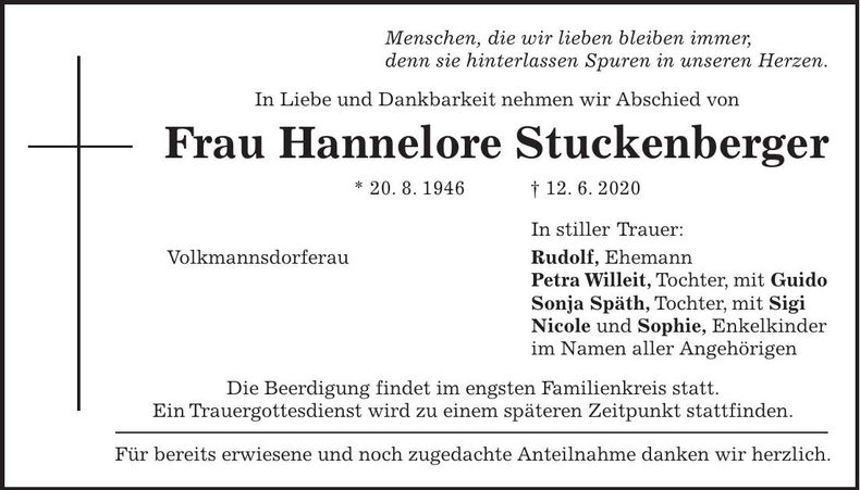 Traueranzeige Hannelore Stuckenberger
