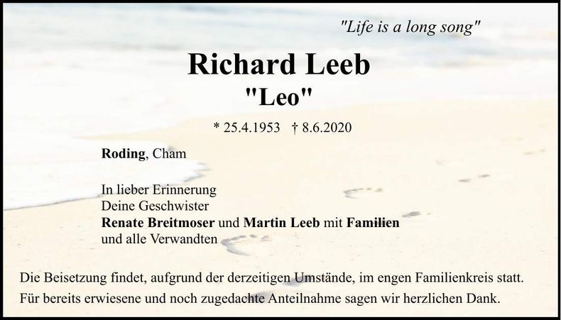 Traueranzeige Richard Leeb