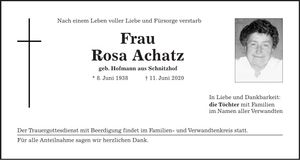 Traueranzeige Achatz Rosa