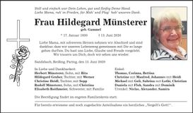 Traueranzeige Hildegard Münsterer