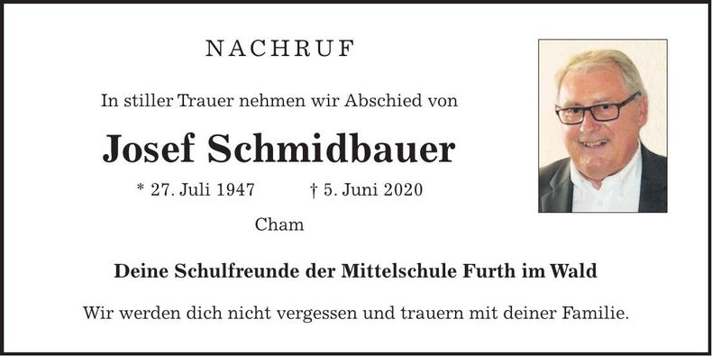 Traueranzeige Josef Schmidbauer