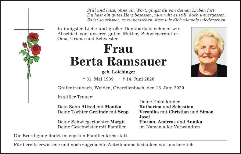 Traueranzeige Berta Ramsauer