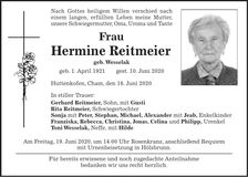 Traueranzeige Hermine Reitmeier
