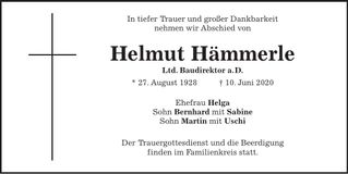 Traueranzeige Helmut Hämmerle