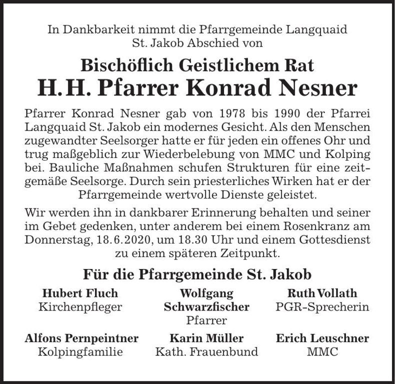 Traueranzeige Konrad Nesner