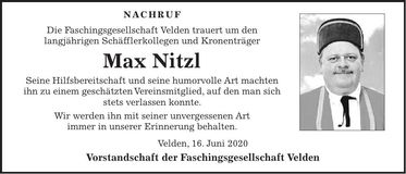 Traueranzeige Max Nitzl