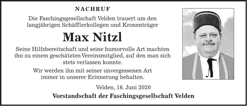 Traueranzeige Max Nitzl