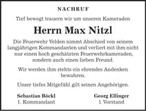 Traueranzeige Max Nitzl