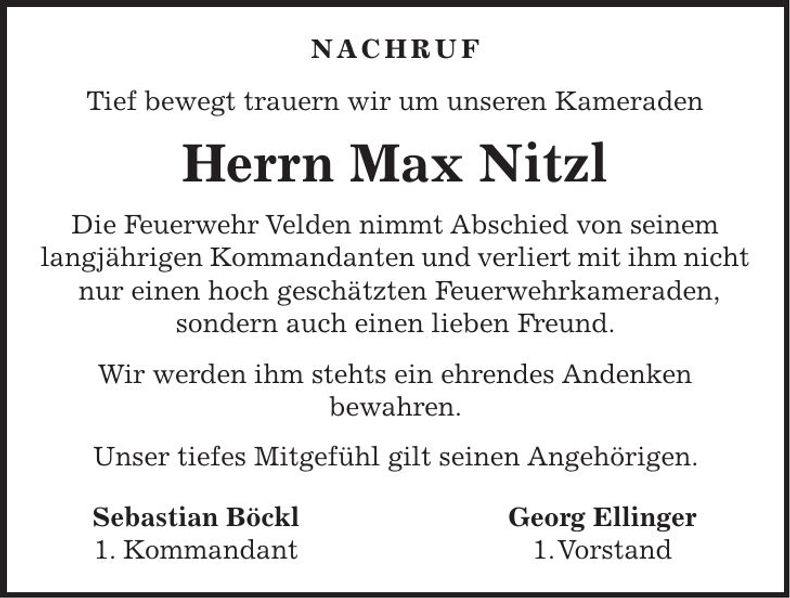 Traueranzeige Max Nitzl