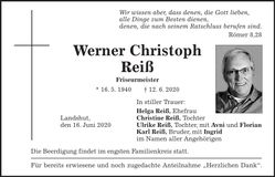 Traueranzeige Werner Christoph Reiß