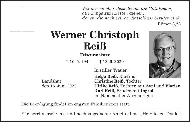 Traueranzeige Werner Christoph Reiß