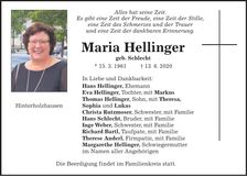 Traueranzeige Maria Hellinger