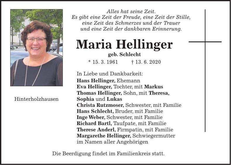 Traueranzeige Maria Hellinger