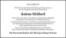 Traueranzeige Anton Stöberl