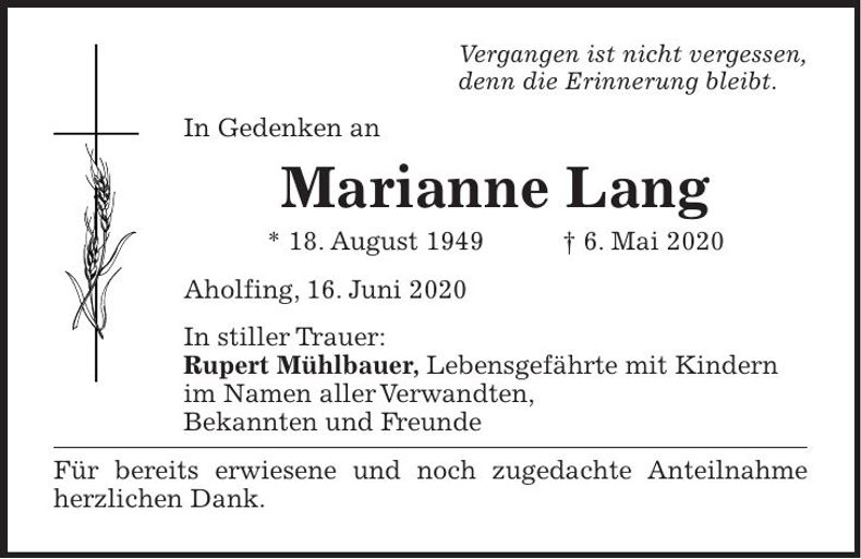 Traueranzeige Marianne Lang