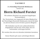Traueranzeige Richard Forster