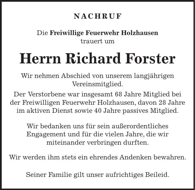 Traueranzeige Richard Forster