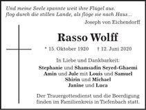 Traueranzeige Rasso Wolff