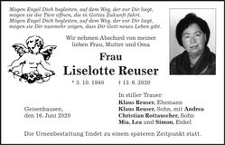 Traueranzeige Liselotte Reuser