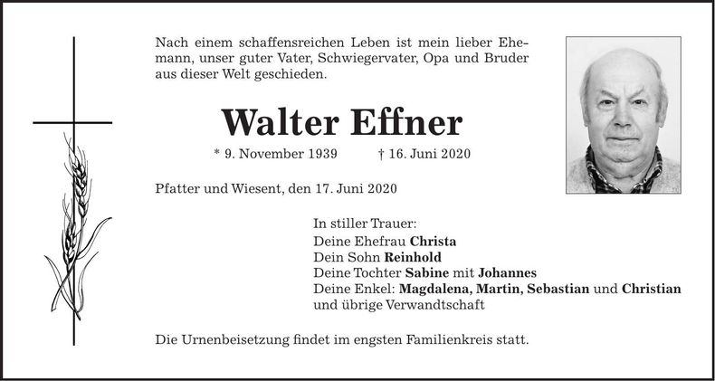 Traueranzeige Walter Effner