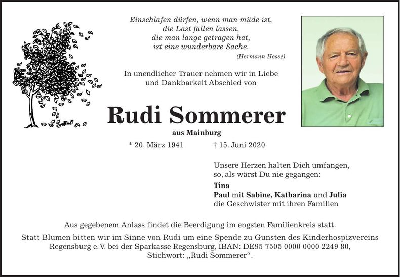 Traueranzeige Rudi Sommerer