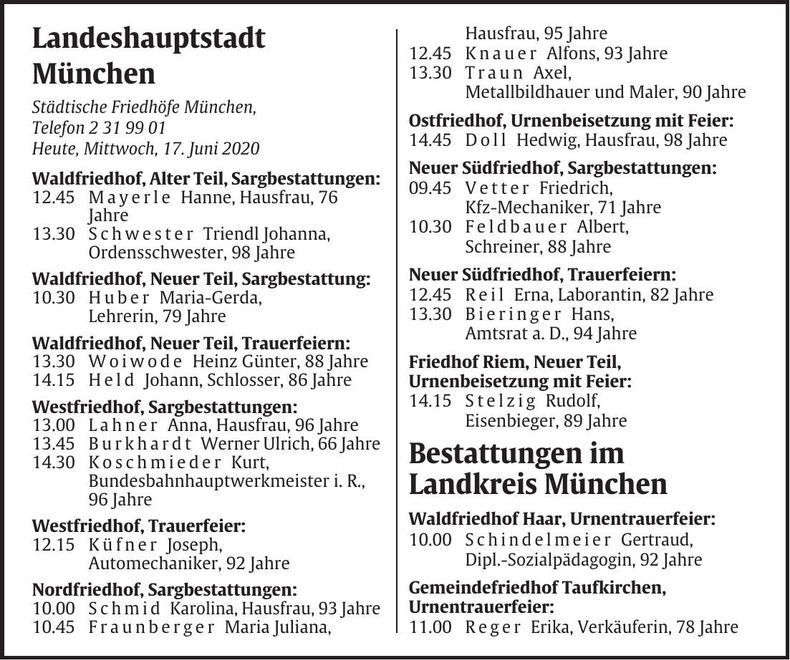 Traueranzeige Abendzeitung Bestattungskalender