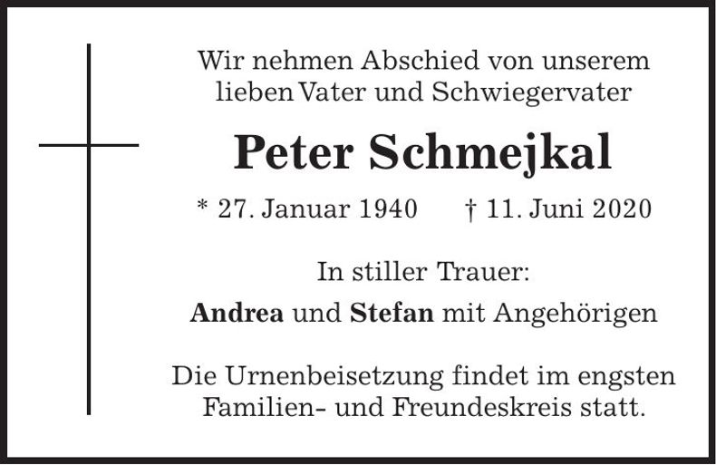 Traueranzeige Peter Schmejkal