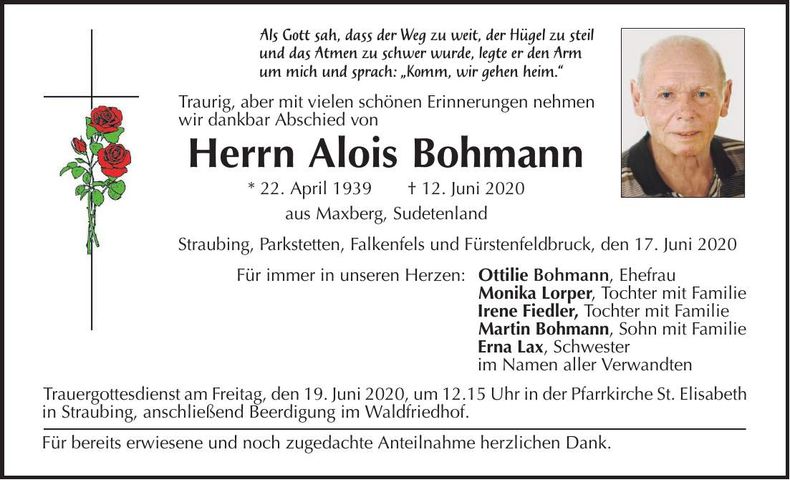 Traueranzeige Alois Bohmann