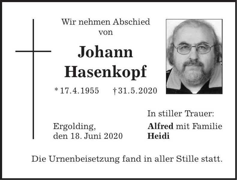 Traueranzeige Johann Hasenkopf
