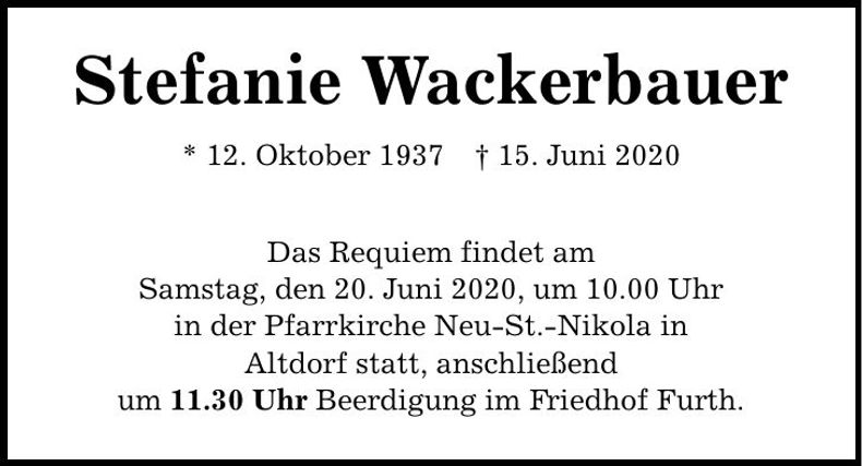 Traueranzeige Stefanie Wackerbauer