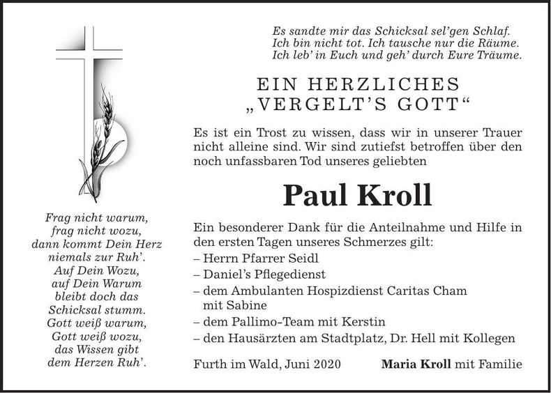 Traueranzeige Paul Kroll