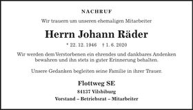 Traueranzeige Johann Räder