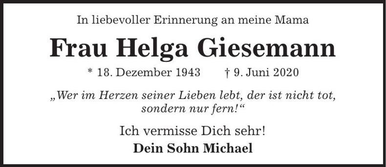 Traueranzeige Helga Giesemann