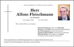 Traueranzeige Alfons Fleischmann