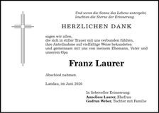 Traueranzeige Franz Laurer